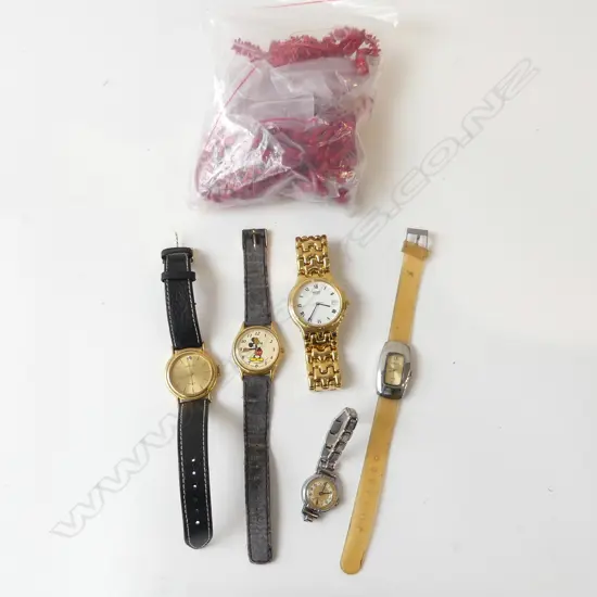 TRAY DYED CORAL UNSTRUNG BEADS & 5 LADIES WRIST WATCHES - NOT RUNNING