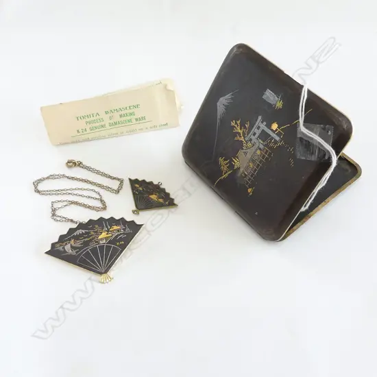 JAPANESE TOMITA DAMASCENE CIGARETTE CASE + 2 SMALL PCES