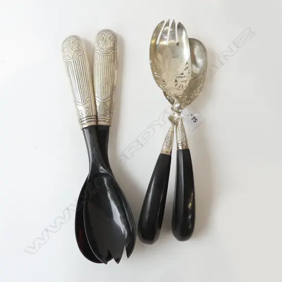 2 PRS SALAD SERVERS, 1 MARKED SILVER L.310mm