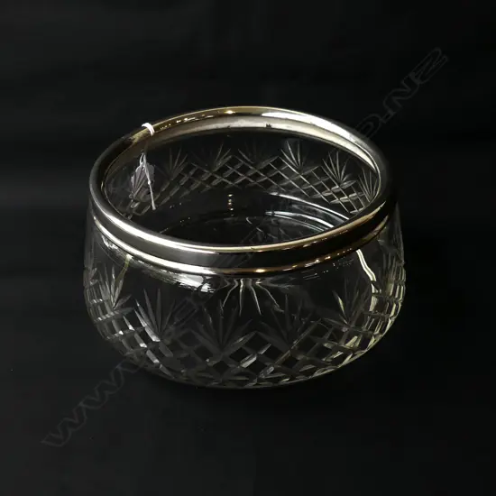 STG SILVER & CUT CRYSTAL SALAD BOWL BIRMINGHAM 1924, DIA.225MM