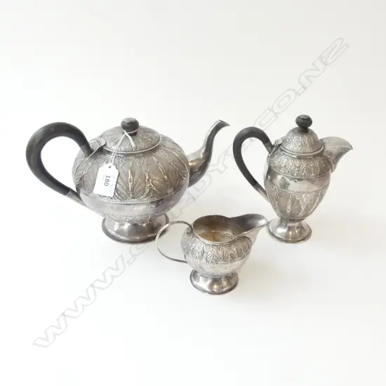 3 PCE ETHNIC SILVER TEASET, 761gms