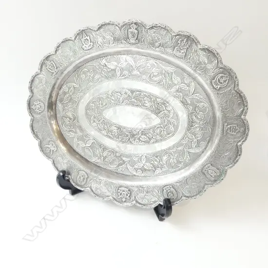 MALAYSIAN KELANTAN SILVER OVAL TRAY 320x395m 640gms