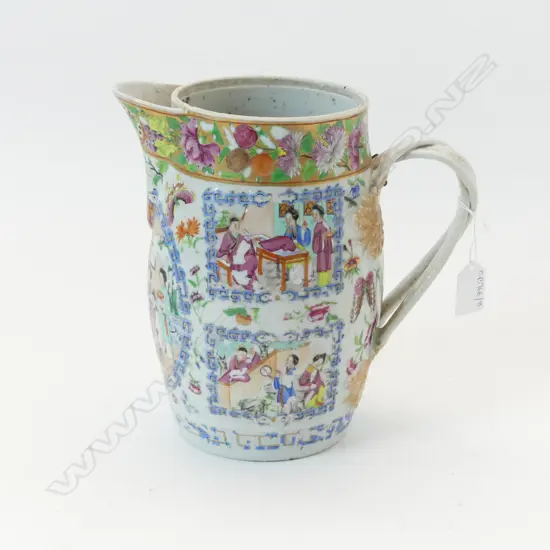 FAMILLE ROSE JUG (CHIPS & OLD STAPLE REPAIRS) H.220mm