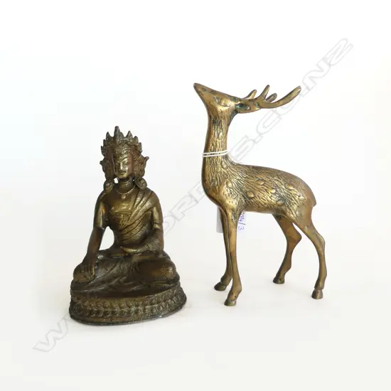 BRASS DEER H.170mm, ORIENTAL SEATED FIGURE H.140mm