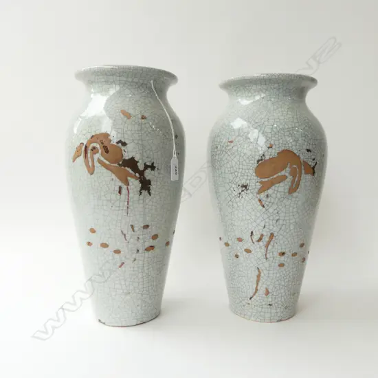 PR TALL ORIENTAL CRACKLE GLAZED VASES  SOME OVER PAINTING H380MM