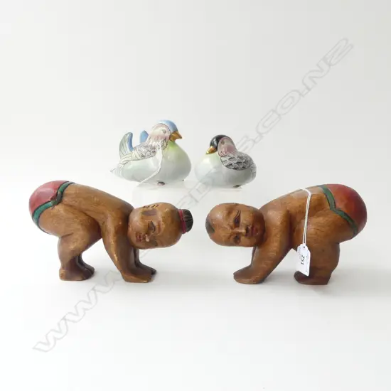 PR VINTAGE CHINESE KNEELING CHILD FIGURES 130 x 200mm & PR CHINESE PAINTED PORCELAIN DUCKS