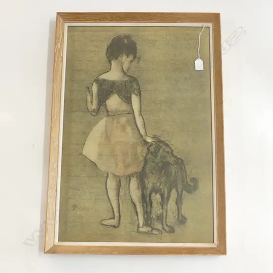 PICASSO PRINT, GIRL w. A DOG, 650x440mm