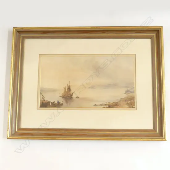 W/C FISHING BOATS IN HARBOUR SIGNED JAMES WEBB 230X420MM