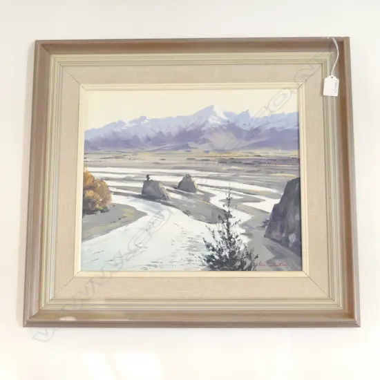 OIL ON BOARD WAIAU RIVER BY ASTON GREATHEAD H490 W540MM