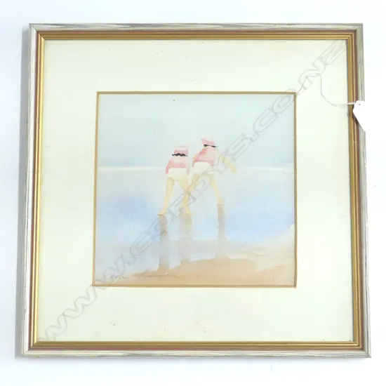 JOHN LAWRENCE b.1934 watercolour GIRLS ON BEACH 230 X 235mm