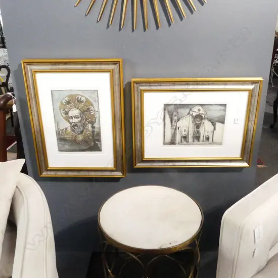 2 SIGNED ITALIAN PRINTS 'ANNO 1987: 1x CENTENARIO SAN NICOLA DI BARI' & CATHEDRALE BARI' 340x235mm