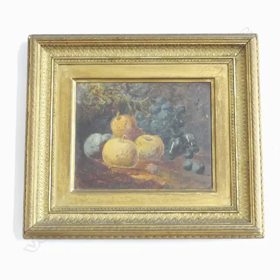 ARTIST UNKNOWN, ANTIQUE STILL LIFE w. FRUIT, OIL ON CANVAS, SURFACE DAMAGE195x245mm