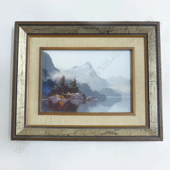 SMALL OIL ON BOARD LAKE MANAPOURI SIGNED WALLACE T KEOWN H220 L260MM