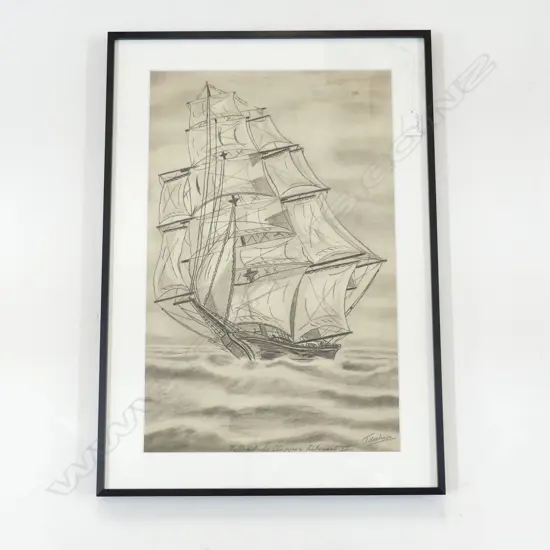 T DE VRIES 'HOLLANDSCHE CLIPPER HIBERAAL III' PENCIL, SIGNED, 490 x 320mm