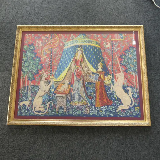 LARGE FRAMED EMBROIDERY  FRENCH QUEEN H920 W1190MM