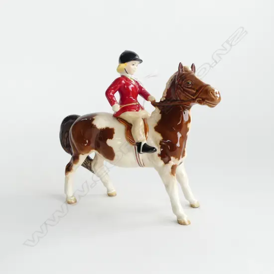 BESWICK HORSE & RIDER FIGURE - GIRL ON SKEWBALD PONY H.137mm