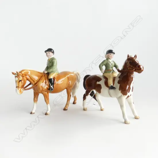 2 BESWICK HORSE & RIDER FIGURES - BOY ON PALOMINO PONY H.140mm, SIMILAR w. HEAD RESTUCK