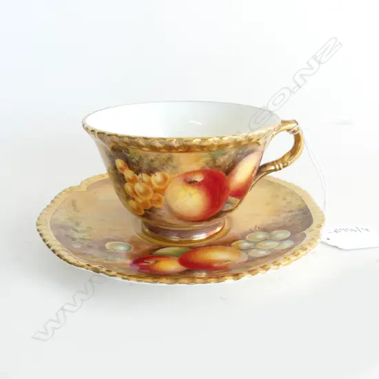 ROYAL WORCESTER HAND PAINTED CUP (N. CREED) & SAUCER (LEAMAN) 150mm dia