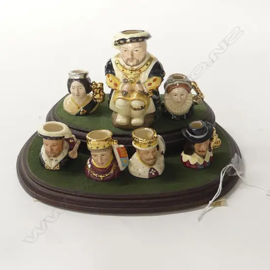 ROYAL DOULTON TINY TOBY JUG SET 'KINGS & QUEENS OF THE REALM' & 'HENRY VIII' SET MODELLED by WILLIAM K. HARPER, LTD ED