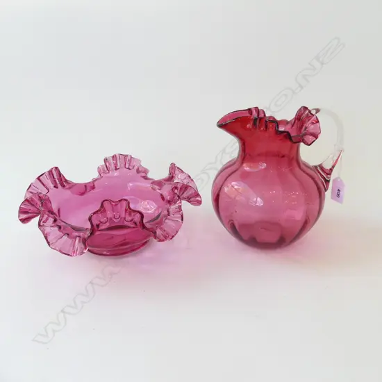 RUBY / CRANBERRY GLASS JUG & BOWL 250mm dia