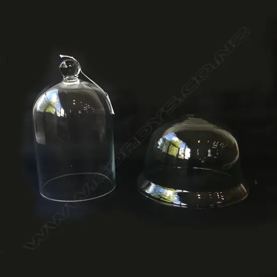 2 GLASS DOMES, 215mm dia, H.240mm
