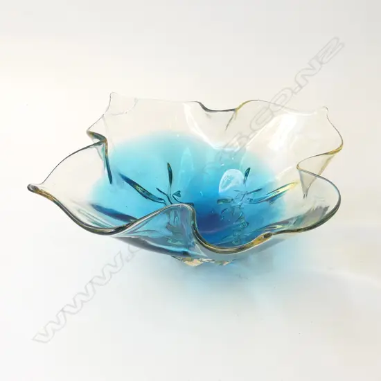 BLUE ART GLASS BOWL 320mm dia