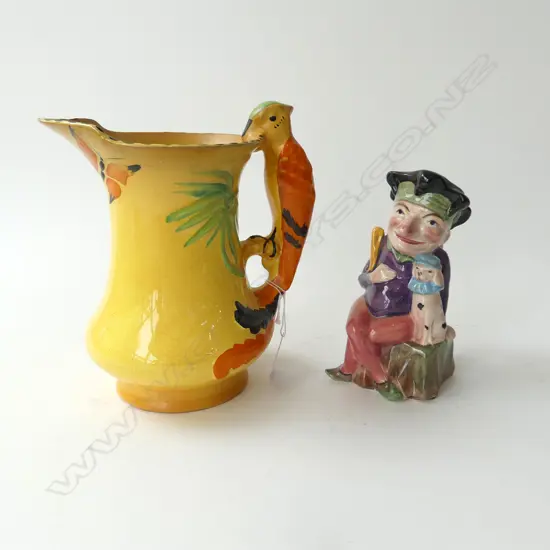 BURLEIGH WARE PARROT JUG H200MM & MELBA WARE PUNCH CHARACTER JUG H150MM
