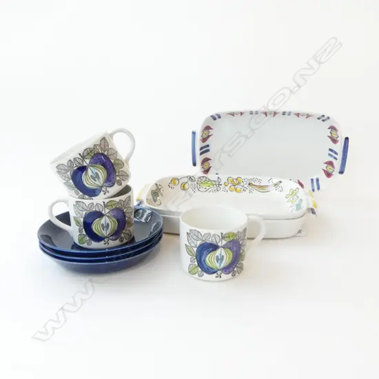 3 RORSTRAND OVENWARE DISHES; 2x DELIKAT, 1x GRANADA W.250mm + 3 'EDEN' C/S