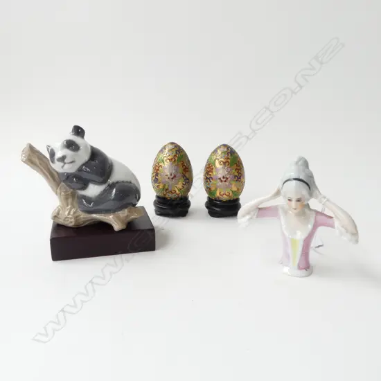 PR CLOISONNE EGGS, LLADRO PANDA, HALF DOLL H.90mm