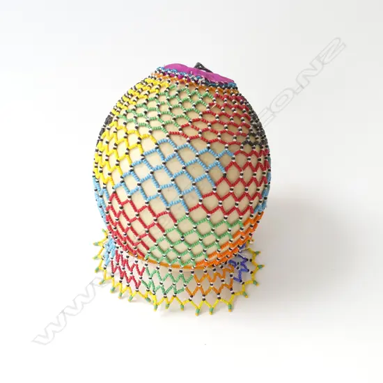 OSTRICH EGG IN AFRICAN BEADED COVER, L.165MM