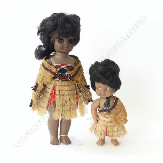 TWO VINTAGE MAORI DOLLS, L.300MM L.220MM