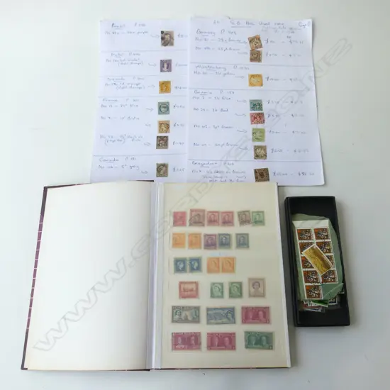 STAMP ALBUM + SMALL BOX LOOSE STAMPS