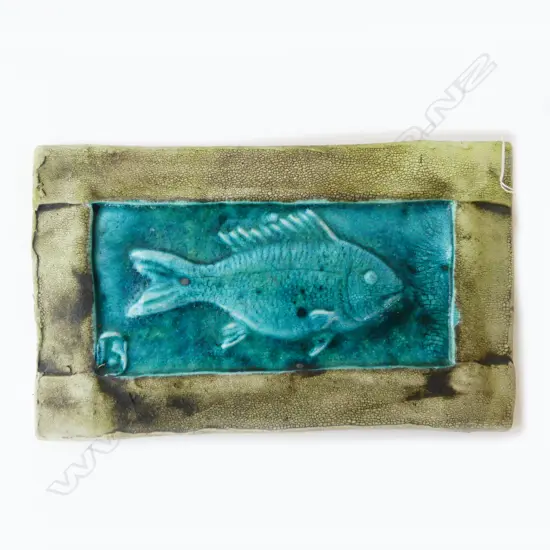 TOBY STAFFORD POTTERY WALL PLAQUE PANEL w. FISH 230x370mm