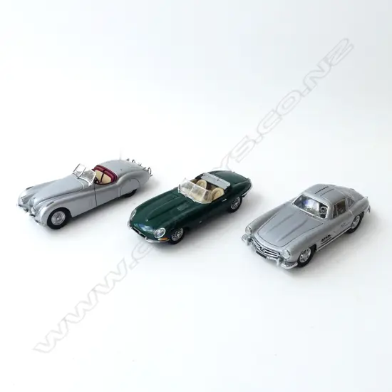 3 FRANKLIN MINT MODEL CARS; 1952 JAG XK120, 1954 MERCEDES 300SL, 1961 JAG E TYPE