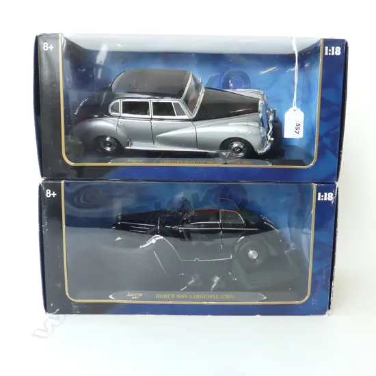 2 RICKO 1:18 MODEL CARS, BOXED, MERCEDES TYP 300c LIMOUSINE 1955 & HORCH 930V 1937