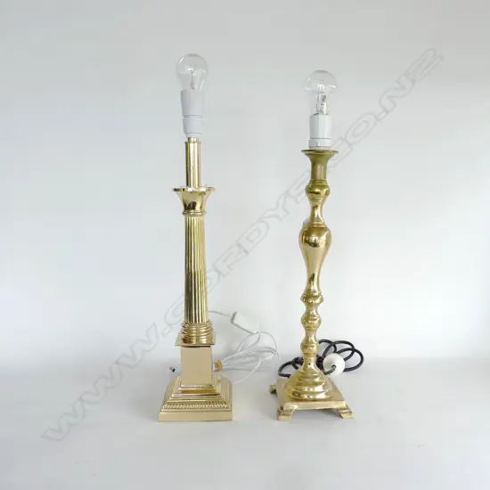 2 TALL BRASS LAMP BASES, 1 VINTAGE, 1 MODERN H.400 & 450mm 