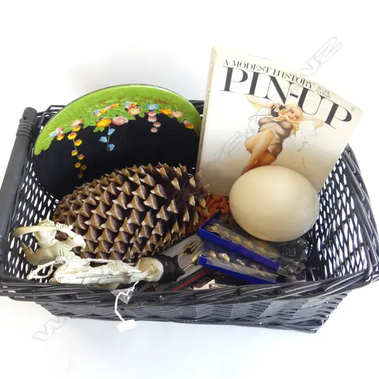CANE BASKET  EP CUTLERY PIN UP BOOK PINE CONE EGG  ETC