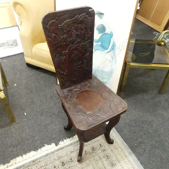 KENYA CARVED WOODEN BIRTHING CHAIR, H.960mm