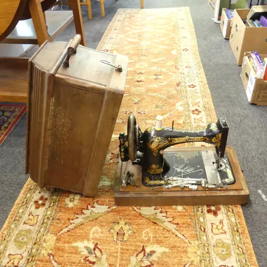 ANTIQUE SEWING MACHINE IN WOODEN CASE W.470mm
