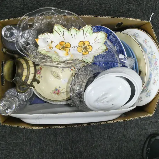 ASST. CHINA; PLATES, DECANTERS ETC