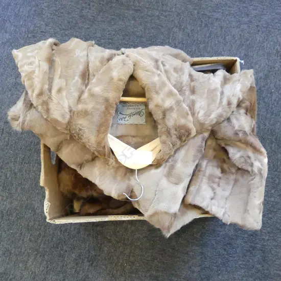 FUR COATS + ASST. PELTS & METAL CONTAINER