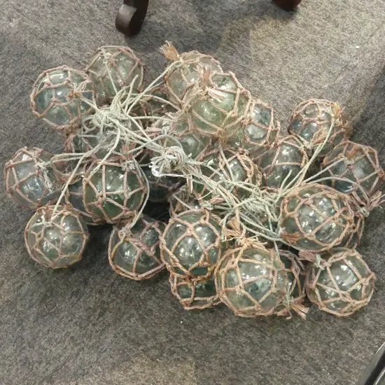 BUNDLE OLD GLASS BALL FISHING FLOATS,APPROX DIA. 80MM.
