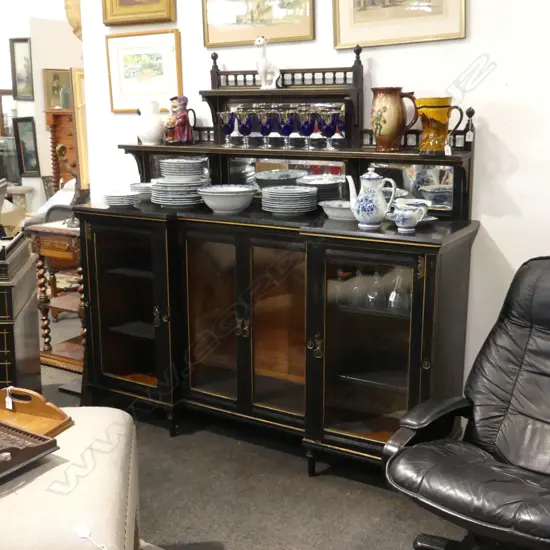 ANTIQUE EBONISED GLAZED SIDEBOARD 1700x460x1650mm