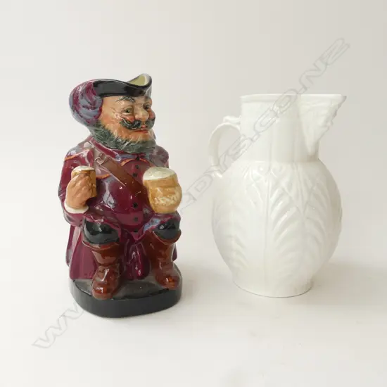 WHITE COALPORT JUG, ROYAL DOULTON SIR JOHN FALSTAFF TOBY JUG H.215mm