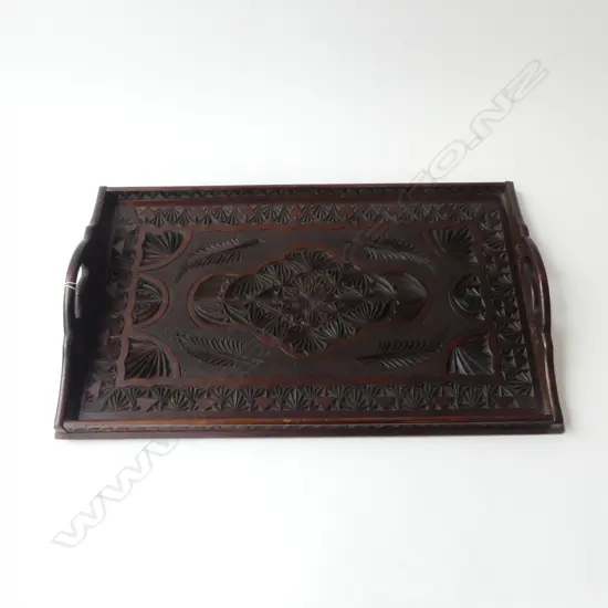ANTIQUE CHIPPED CARVED TRAY 565x345mm