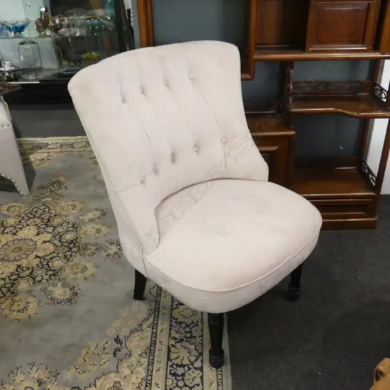 PALE PINK VELVET CHAIR, BUTTONED BACK