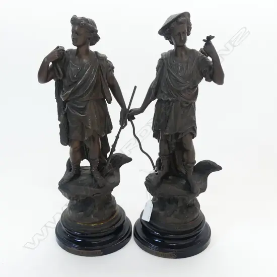 PR BRONZED SPETLER FIGURES 'RETOUR DE PECHE' & ' RETOUR DE CHASSE' (BASE NOT ATTACHED) H.380mm