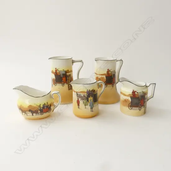 5 ROYAL DOULTON PORCELAIN COACHING DAYS JUGS H.130mm