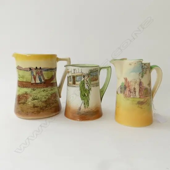 3 ROYAL DOULTON JUGS, 1 w. LID CRAZED H.180mm