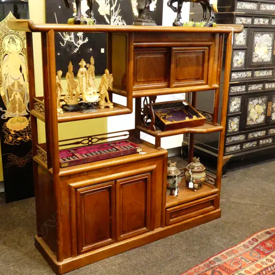 ROSEWOOD VINTAGE ORIENTAL DISPLAY CABINET rounded supports H.1205 W.1265mm